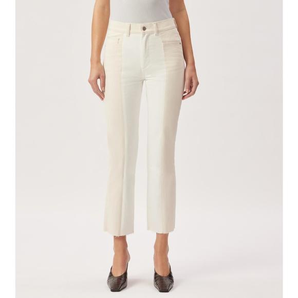 NEW DL1961 - WOMEN'S patti straight high rise ankle pant in ecru blocked - Picture 4 of 4